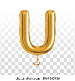 Vector realistic isolated golden balloon letter U on the transparent background.