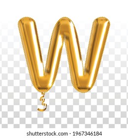 Vector realistic isolated golden balloon letter W on the transparent background.