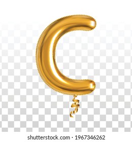 Vector realistic isolated golden balloon letter C on the transparent background.