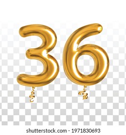 Vector realistic isolated golden balloon number of 36 for invitation decoration on the transparent background.