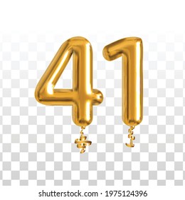 Vector realistic isolated golden balloon number of 41 for invitation decoration on the transparent background.