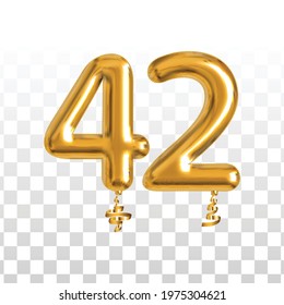 Vector realistic isolated golden balloon number of 42 for invitation decoration on the transparent background.