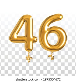 Vector realistic isolated golden balloon number of 46 for invitation decoration on the transparent background.