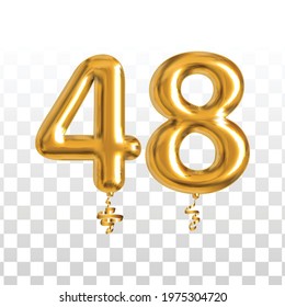 Vector realistic isolated golden balloon number of 48 for invitation decoration on the transparent background.