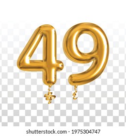 Vector realistic isolated golden balloon number of 49 for invitation decoration on the transparent background.