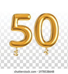 Vector realistic isolated golden balloon number of 50 for invitation decoration on the transparent background.