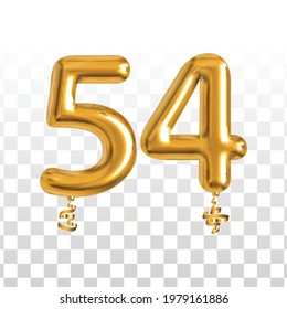 Vector realistic isolated golden balloon number of 54 for invitation decoration on the transparent background.