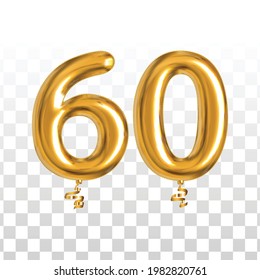 Vector realistic isolated golden balloon number of 60 for invitation decoration on the transparent background.