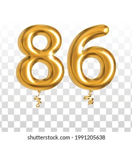 Vector realistic isolated golden balloon number of 86 for invitation decoration on the transparent background.