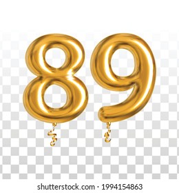 Vector realistic isolated golden balloon number of 89 for invitation decoration on the transparent background.