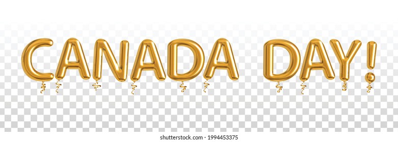 Vektor-realistischer, isolierter goldener Ballontext vom Canada Day auf transparentem Hintergrund.