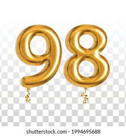 Vector realistic isolated golden balloon number of 98 for invitation decoration on the transparent background.