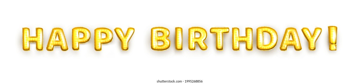 Vector realista aislado de globo dorado texto de Feliz Cumpleaños en el fondo blanco. Concepto de celebración y feliz cumpleaños.
