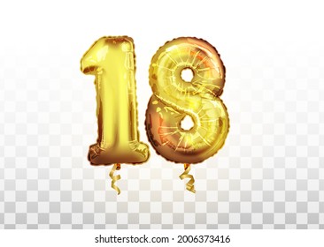 Vector realistic isolated golden balloon number of 18 for invitation decoration on the transparent background. golden balloon number of eighteen