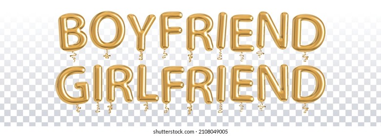 Vector realistic isolated golden balloon text of Boyfriend and Girlfriend on the transparent background. Concept of Valentine's Day.