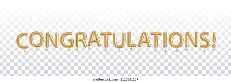 Vector Realistic Isolated Golden Balloon Text Of Congratulations On The Transparent Background.