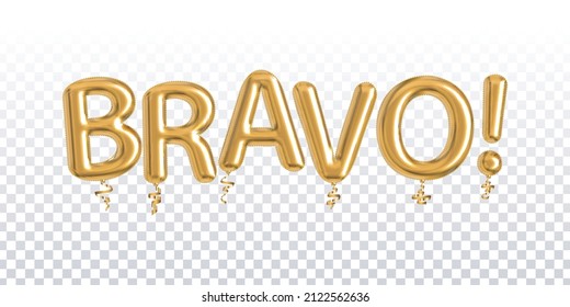 Vector realistic isolated golden balloon text of Bravo on the transparent background.