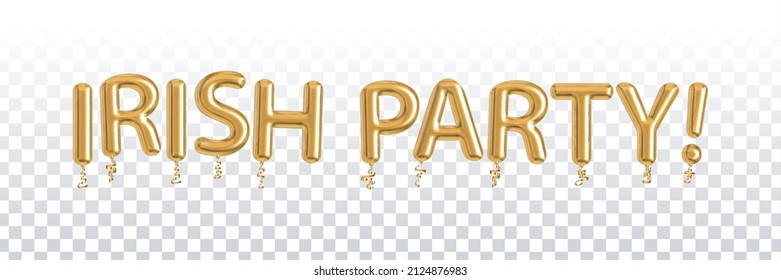 Vector realistic isolated golden balloon text of Irish Party on the transparent background.