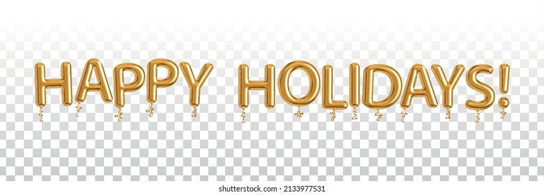 Vector realistic isolated golden balloon text of Happy Holidays on the transparent background.