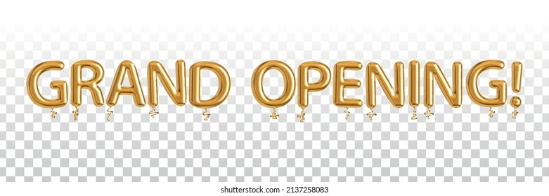 Vector realistic isolated golden balloon text of Grand Opening on the transparent background.