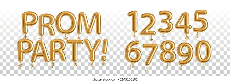 Vector realistic isolated golden balloon text of Prom Party with set of numbers on the transparent background.