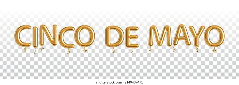 Vector realistic isolated golden balloon text of Cinco De Mayo on the transparent background.