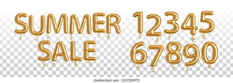 Vector realistic isolated golden balloon text of Summer Sale with numbers on the transparent background.