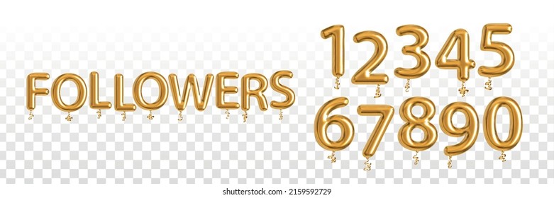 Vector realistic isolated golden balloon text of Followers with numbers on the transparent background.