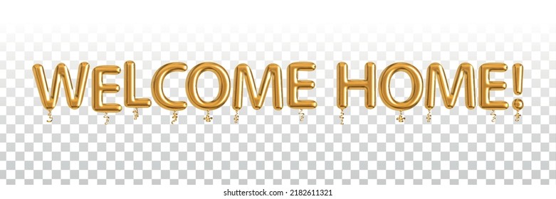 Vector realistic isolated golden balloon text of Welcome Home on the transparent background.