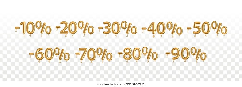 Vector realistic isolated golden balloon text of Sale Numbers on the transparent background.