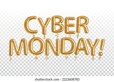 Vector realistic isolated golden balloon text of Cyber Monday on the transparent background.