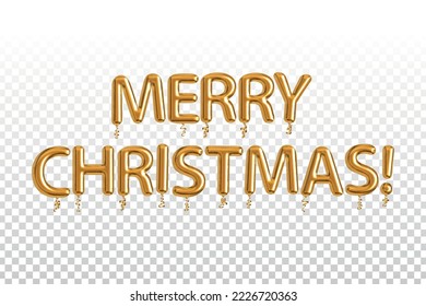 Vector realistic isolated golden balloon text of Merry Christmas on the transparent background.