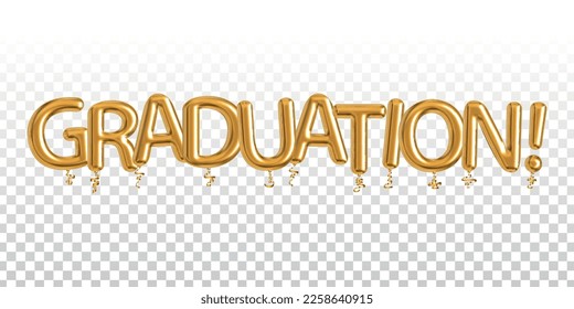 Vector realistic isolated golden balloon text of Graduation on the transparent background.