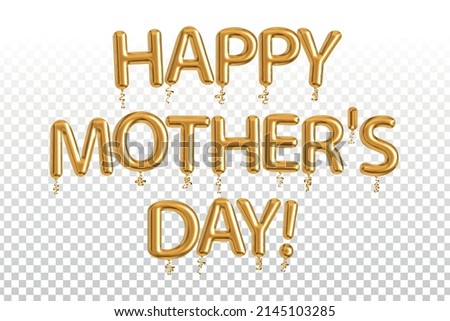 Vector realistic isolated golden balloon text of Happy Mother's Day on the transparent background.