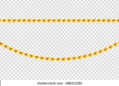 Vector realistic isolated golden beads necklace pattern for decoration and covering on the transparent background. Concept of jewelry and beauty.