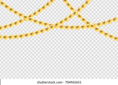 Vector realistic isolated golden beads necklace pattern for decoration and covering on the transparent background. Concept of jewelry and beauty.