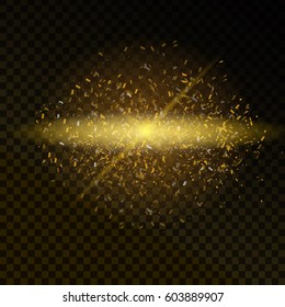 Vector realistic isolated golden explosion with confetti on the transparent background for decoration.