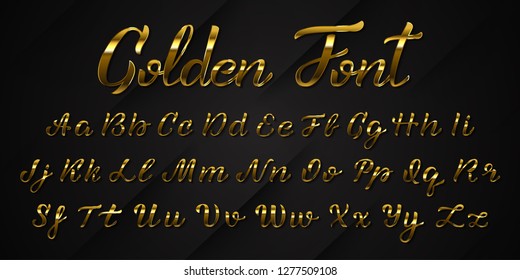 Vector realistic isolated golden handwritten font letters for template decoration and layout covering on the dark background.