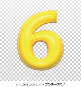 Vector realistic isolated golden number of 6 on the transparent background.