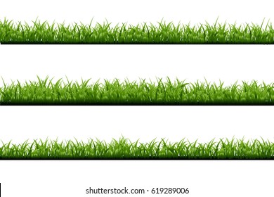Vector realistic isolated green grass borders on the white background for decoration.