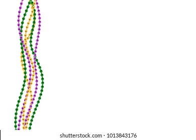 Vector realistic isolated greeting card template with beads for Mardi Gras for decoration and covering on the white background. Concept of Happy Mardi Gras.