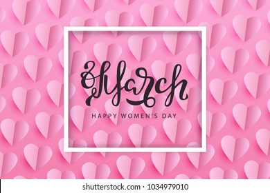 Vector realistic isolated greeting card for 8 March holiday for decoration and covering on the pink background. Concept of Happy Women's Day.
