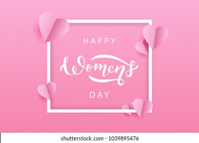 Vector realistic isolated greeting card for Womens Day holiday for decoration and covering on the pink knitting background. Concept of Happy Women's Day.