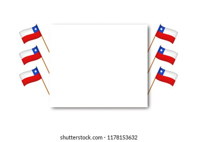 Vector realistic isolated greeting card with flags for Independence Day in Chile for decoration and covering on the white background. Concept of Felices Fiestas Patrias.