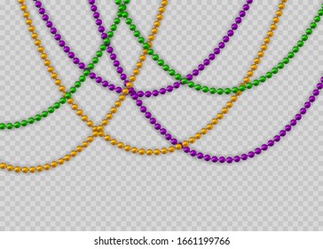 Vector realistic isolated greeting card template with beads for Mardi Gras