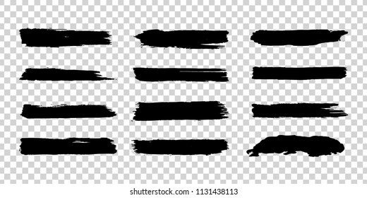 Vector realistic isolated grunge black paint brushes for decoration and covering on the transparent background.