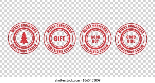 Vektor-realistisches, einzeln grunge Gummistempel von Frohe Weihnachten für die Dekoration und Abdeckung auf transparentem Hintergrund. Konzept des glücklichen Neujahrs.