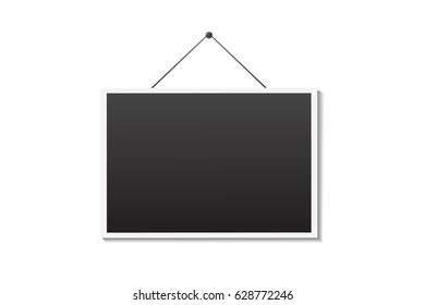 Vector realistic isolated hanging photo frame on the white background. Realistic template for photo covering, branding and decoration.