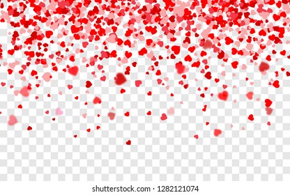 Vector realistic isolated heart confetti on the transparent background for decoration and covering. Concept of Happy Valentine's Day, wedding and anniversary.