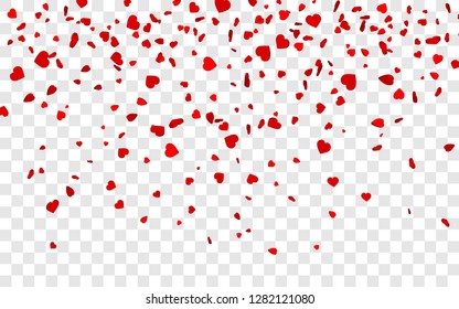 Vector realistic isolated heart confetti on the transparent background for decoration and covering. Concept of Happy Valentine's Day, wedding and anniversary.